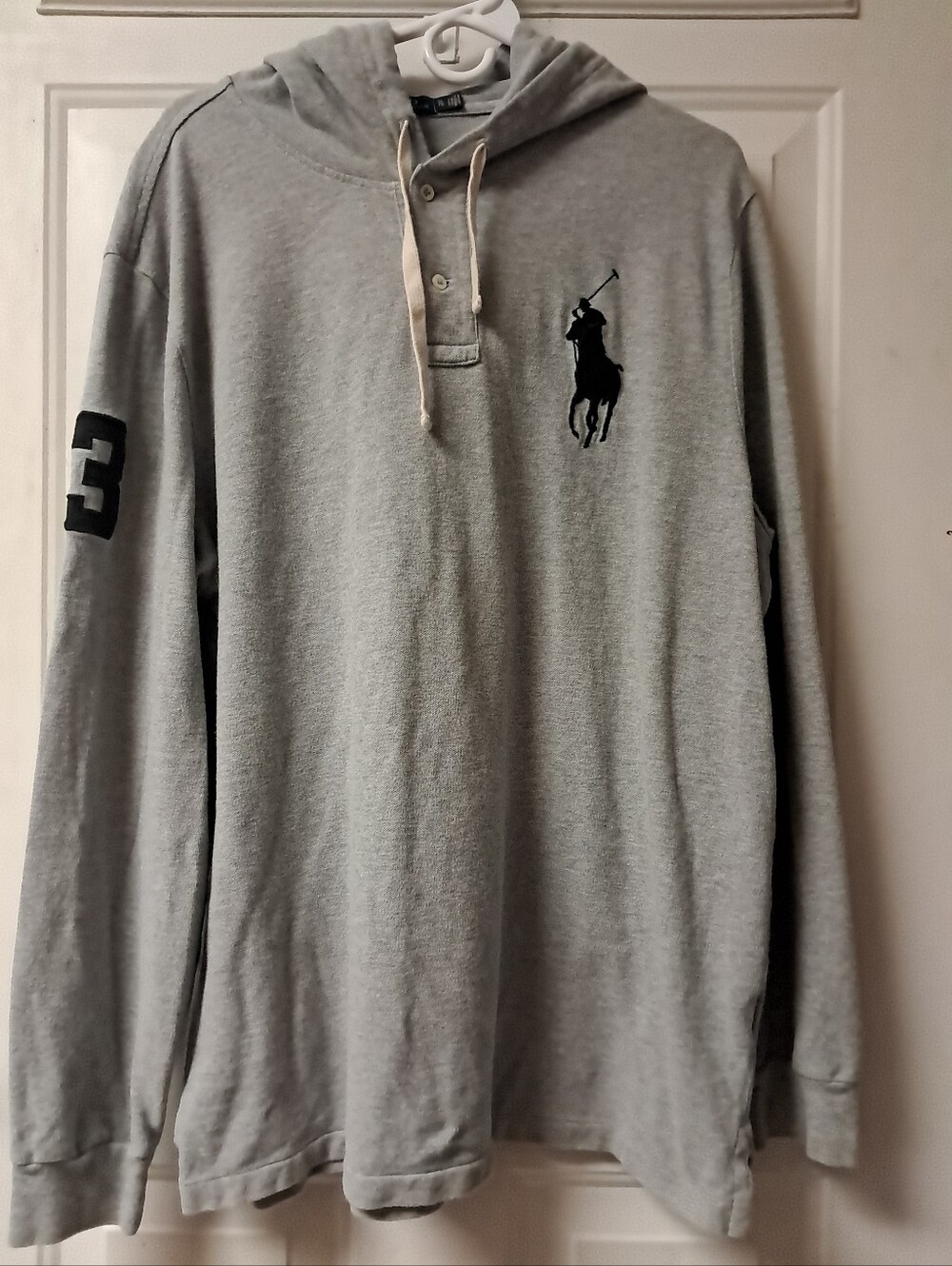 Polo Ralph Lauren Men,s XL Big Pony Henley Pullover Hoodie. Gray